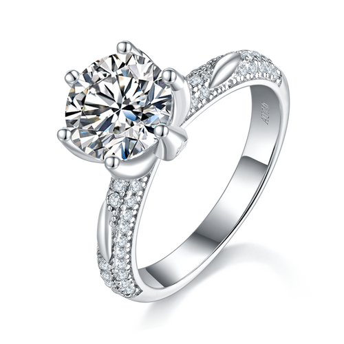 S925 Sterling Silver 2ct Round Moissanite Promise Ring