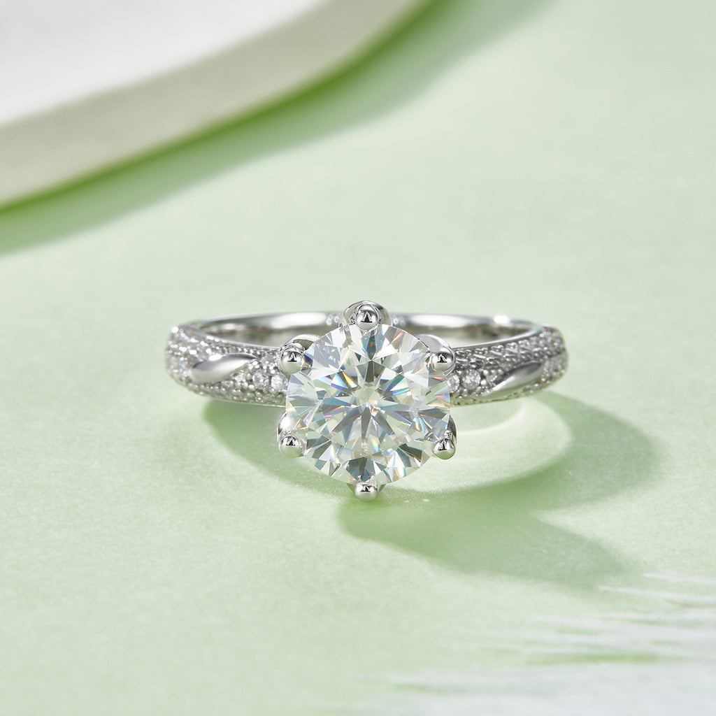 S925 Sterling Silver 2ct Round Moissanite Promise Ring