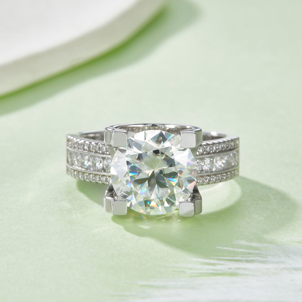 S925 Sterling Silver 5ct Moissanite Ring - Elegant Wide Band