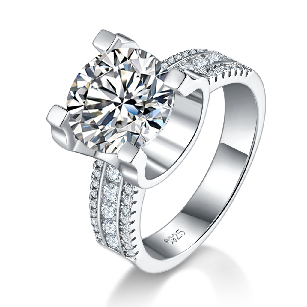 S925 Sterling Silver 5ct Moissanite Ring - Elegant Wide Band