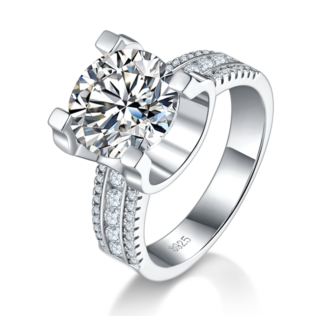 S925 Sterling Silver 5ct Moissanite Ring - Elegant Wide Band
