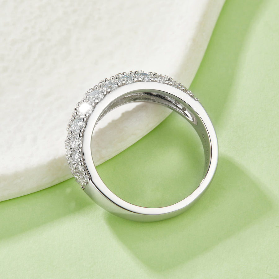 S925 Sterling Silver 3-Row Pave Moissanite Ring - D-VVS1 Eternity Band