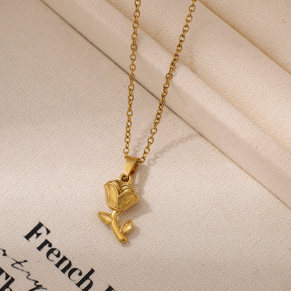 Stainless Steel Rose-shaped Pendant Necklace for Elegant Style