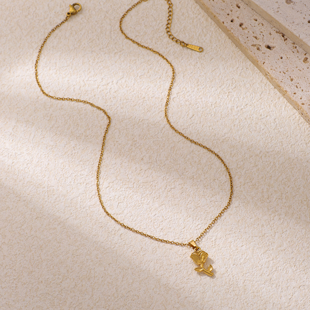 Stainless Steel Rose-shaped Pendant Necklace for Elegant Style