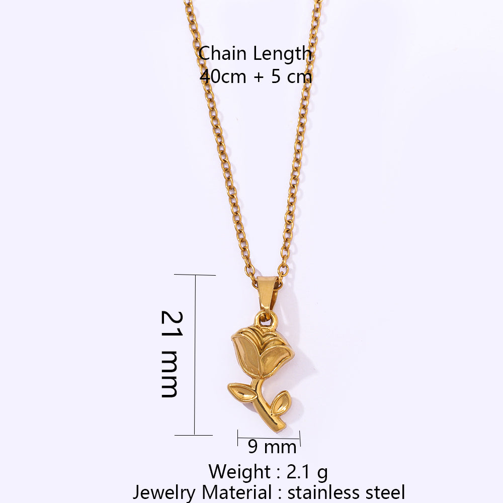 Stainless Steel Rose-shaped Pendant Necklace for Elegant Style