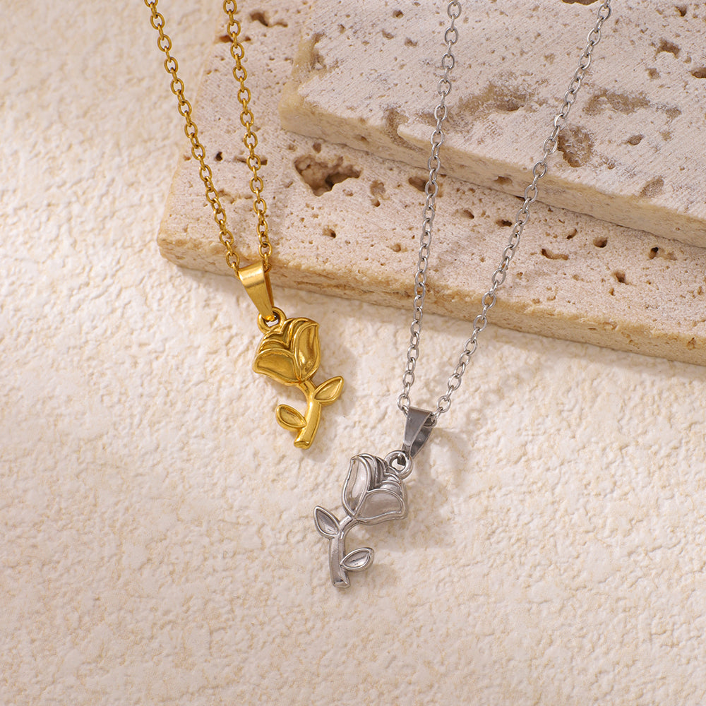 Stainless Steel Rose-shaped Pendant Necklace for Elegant Style