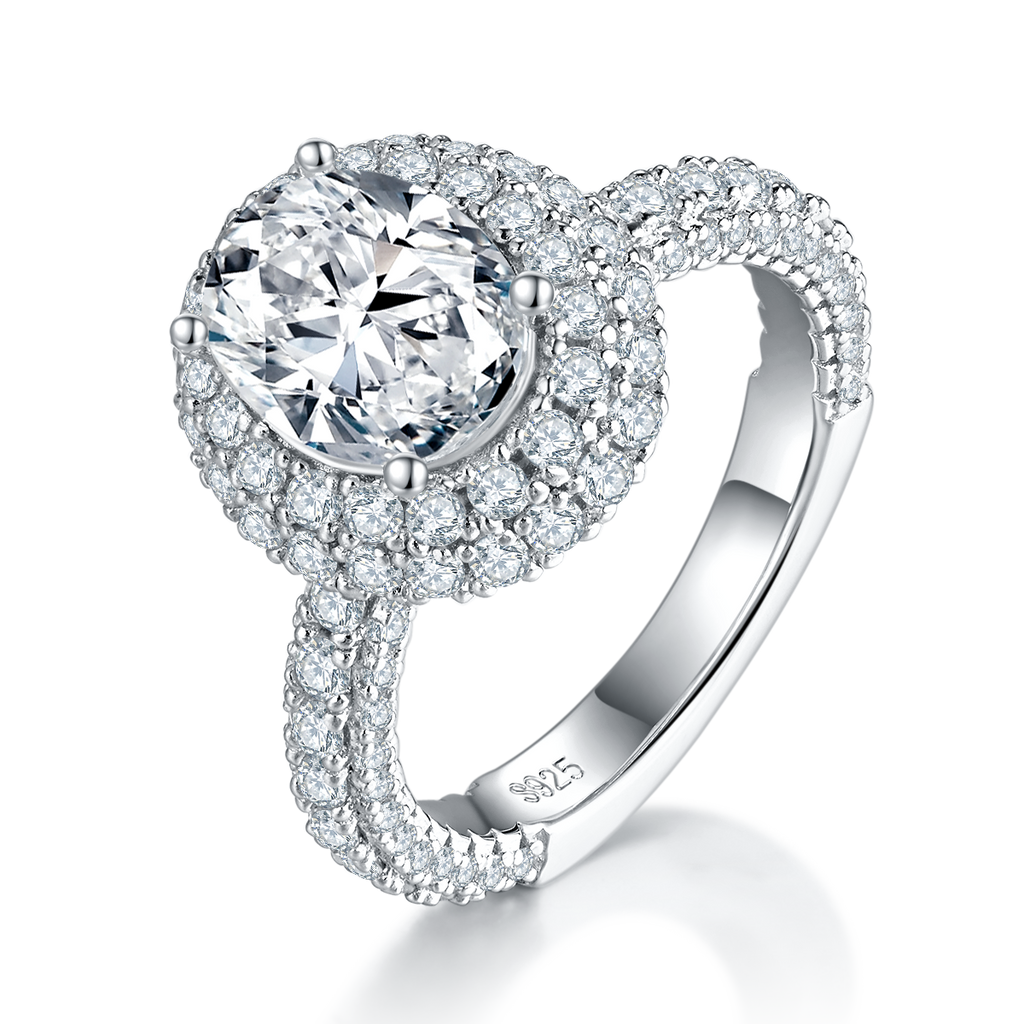 S925 Sterling Silver 2ct Oval Moissanite Ring with Gift Box