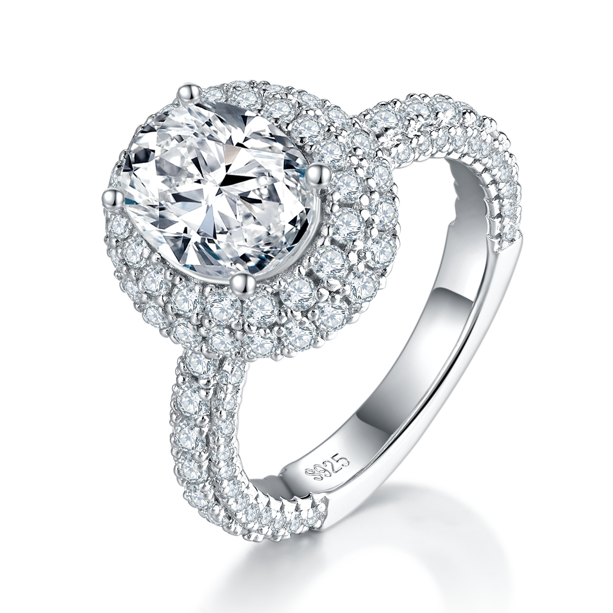 S925 Sterling Silver 2ct Oval Moissanite Ring with Gift Box
