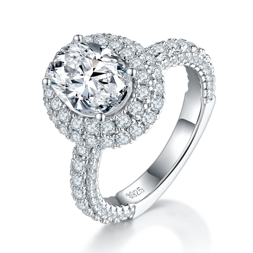 S925 Sterling Silver 2ct Oval Moissanite Ring with Gift Box