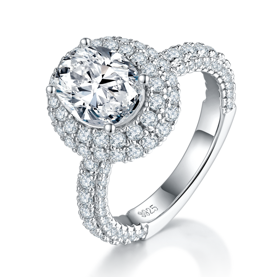 S925 Sterling Silver 2ct Oval Moissanite Ring with Gift Box