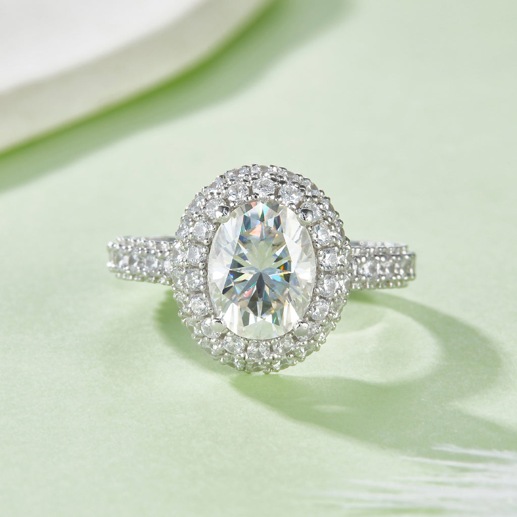 S925 Sterling Silver 2ct Oval Moissanite Ring with Gift Box