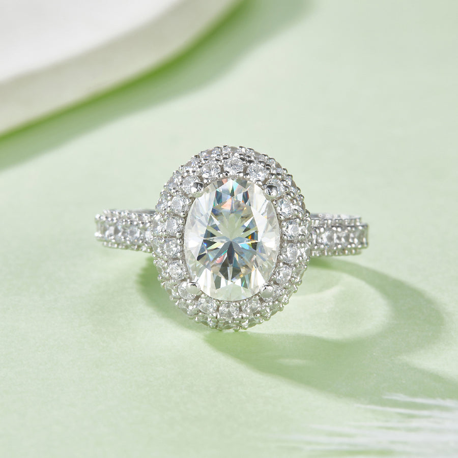 S925 Sterling Silver 2ct Oval Moissanite Ring with Gift Box