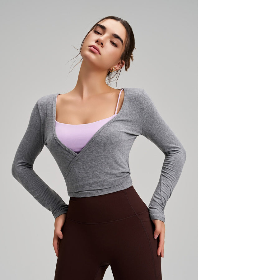 Stylish One-Piece Long-Sleeve Yoga Top with Tie Strap