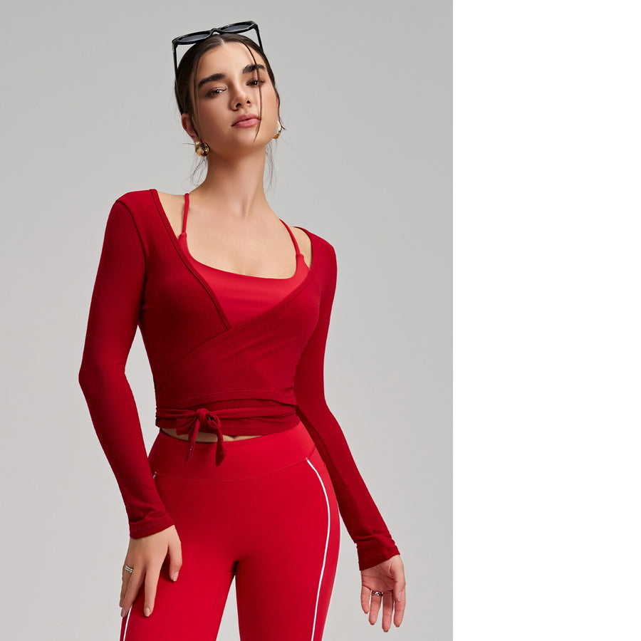 Stylish One-Piece Long-Sleeve Yoga Top with Tie Strap