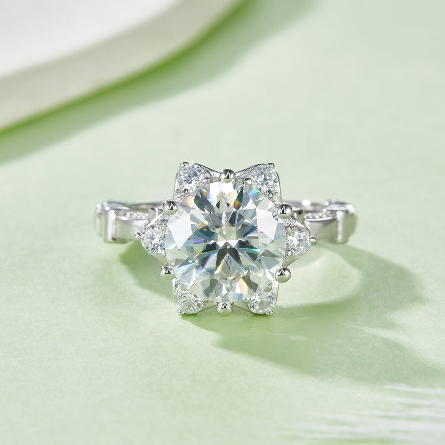 S925 Sterling Silver Moissanite Ring - D-VVS1 Star Halo