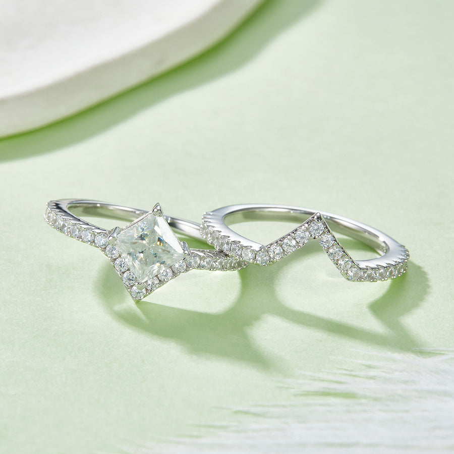 Princess Cut Moissanite Engagement Ring Set S925 Silver