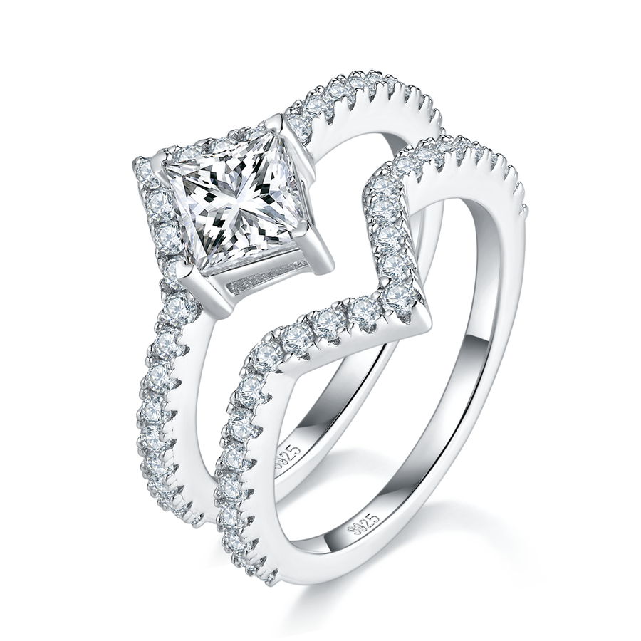 Princess Cut Moissanite Engagement Ring Set S925 Silver