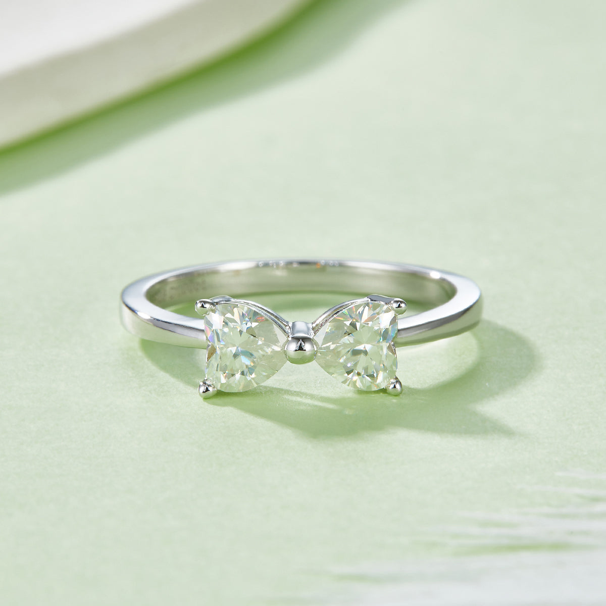 Heart Bow Tie Moissanite Promise Ring - D Color VVS1