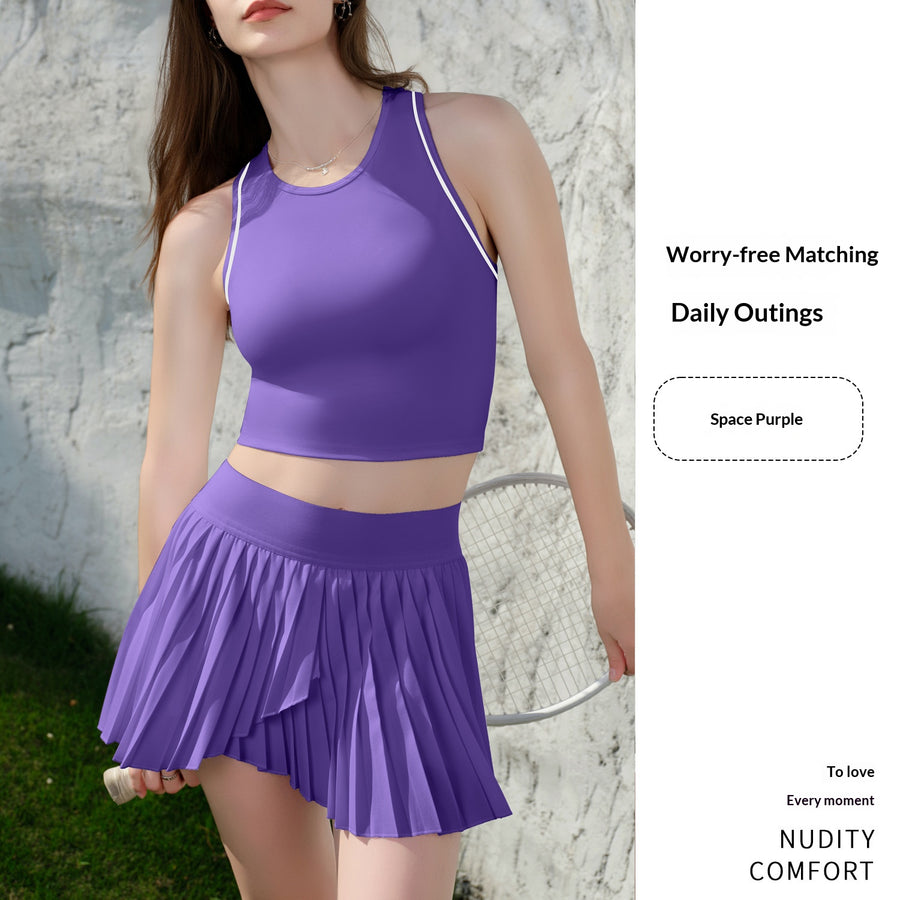 Women's Spring & Summer Tennis Skirt Set with Safety Shorts