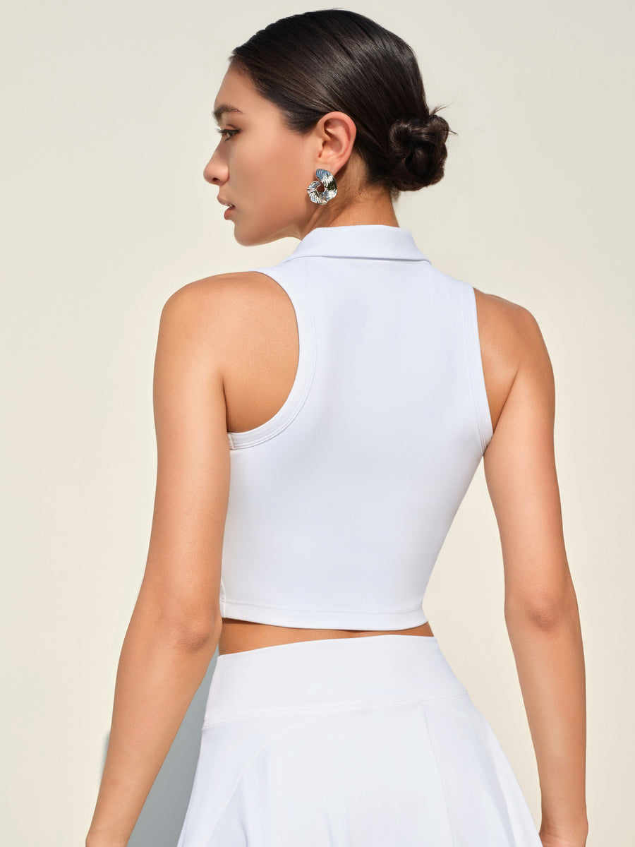 Stylish Women's Sports Top with Built-in Cups & Stand Collar