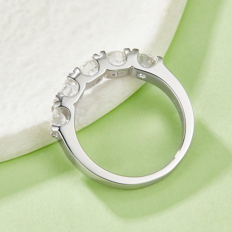 5-Stone Moissanite Wedding Band Ring - D Color VVS1 Silver