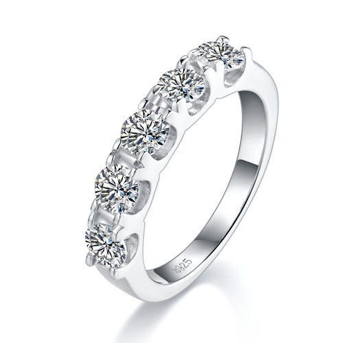 5-Stone Moissanite Wedding Band Ring - D Color VVS1 Silver