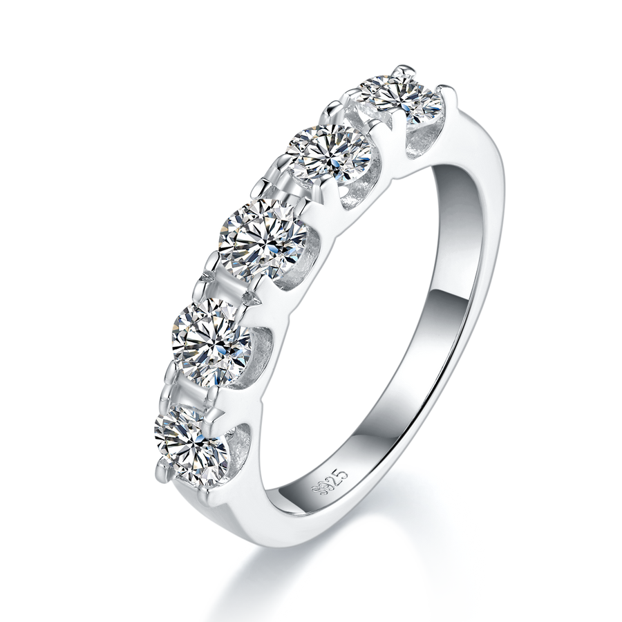 5-Stone Moissanite Wedding Band Ring - D Color VVS1 Silver