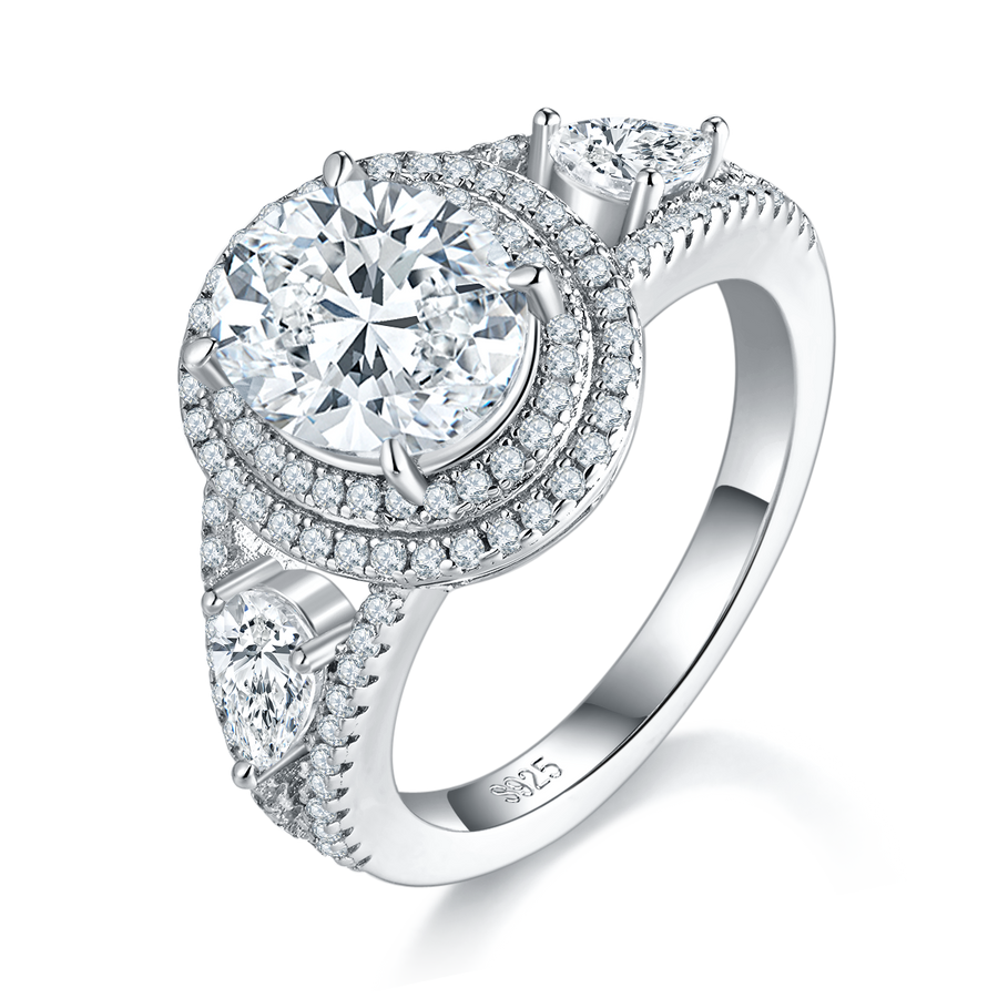3 Carat Oval Moissanite Engagement Ring - Double Halo Design