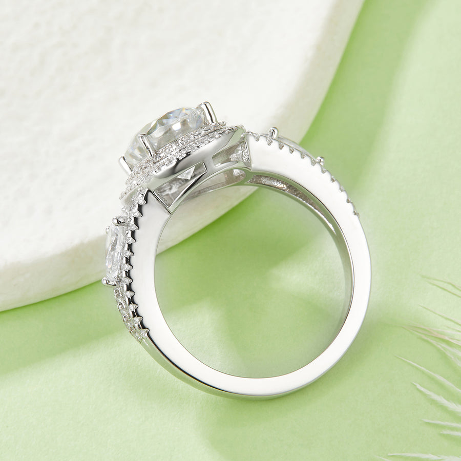 3 Carat Oval Moissanite Engagement Ring - Double Halo Design