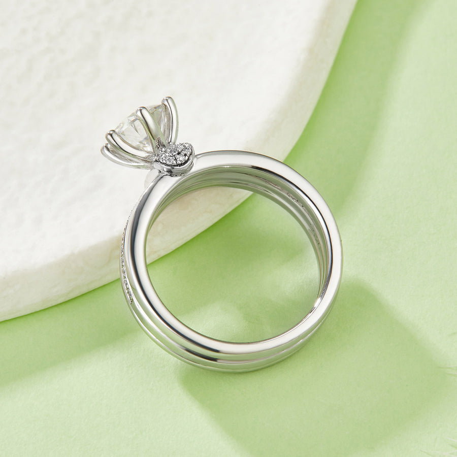S925 Sterling Silver Moissanite Ring Set - D Color VVS1
