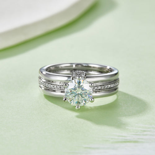 S925 Sterling Silver Moissanite Ring Set - D Color VVS1