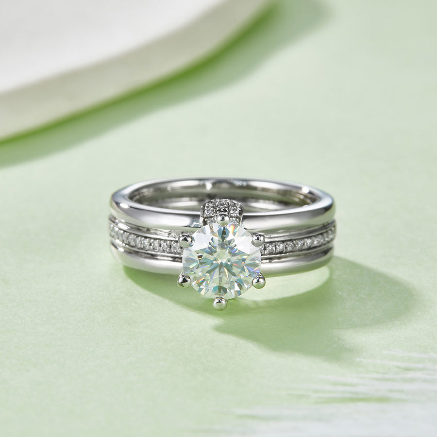 S925 Sterling Silver Moissanite Ring Set - D Color VVS1