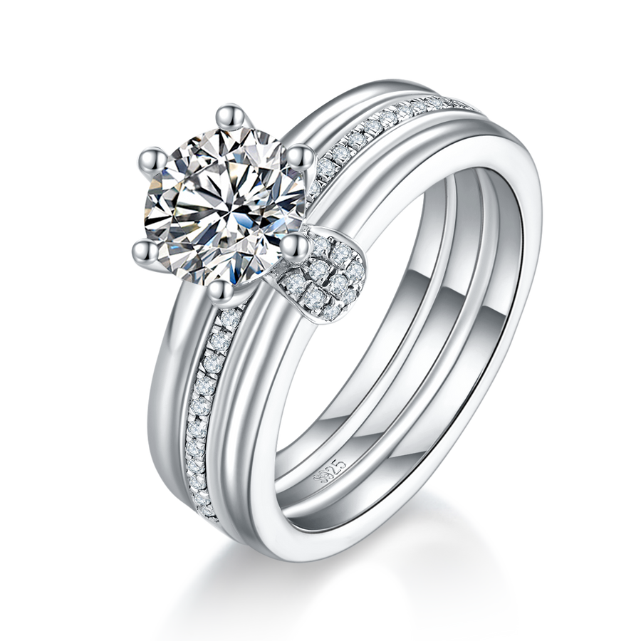S925 Sterling Silver Moissanite Ring Set - D Color VVS1