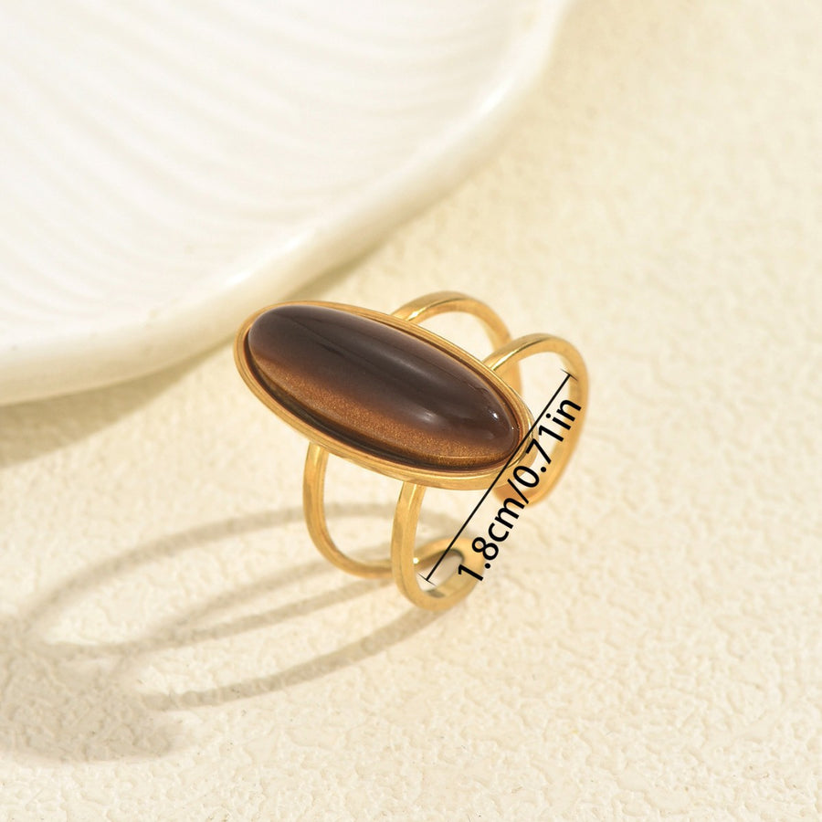 Adjustable Open Ring for Women - Double Layer Gemstone Design