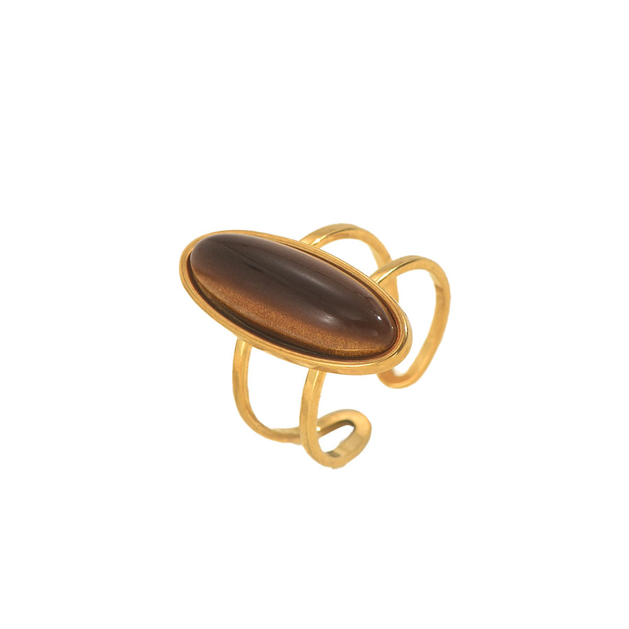 Adjustable Open Ring for Women - Double Layer Gemstone Design