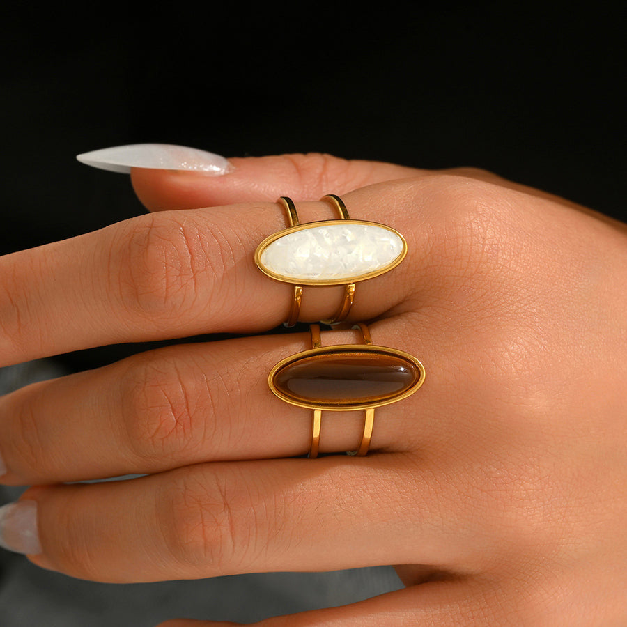 Adjustable Open Ring for Women - Double Layer Gemstone Design