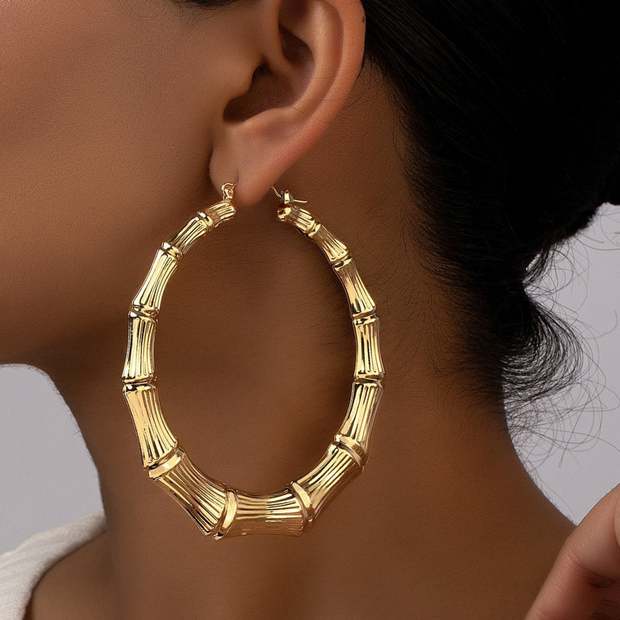 Unique Bamboo Joint Hoop Stud Earrings - Hula Hoop Style