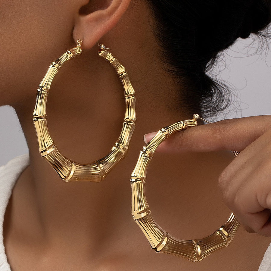 Unique Bamboo Joint Hoop Stud Earrings - Hula Hoop Style