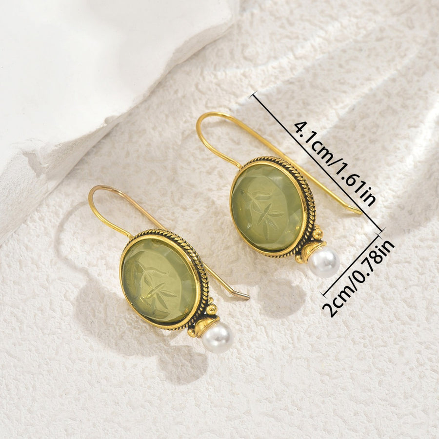 Geometric Inlaid Green Cubic Zirconia Stud Earrings for Women