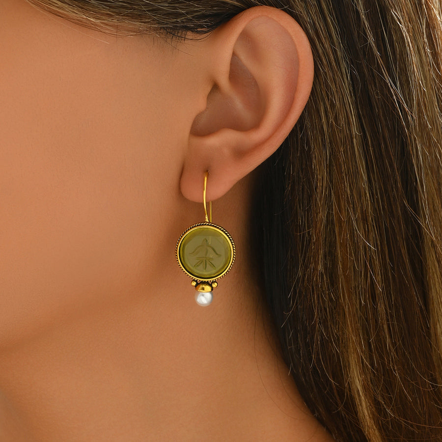 Geometric Inlaid Green Cubic Zirconia Stud Earrings for Women