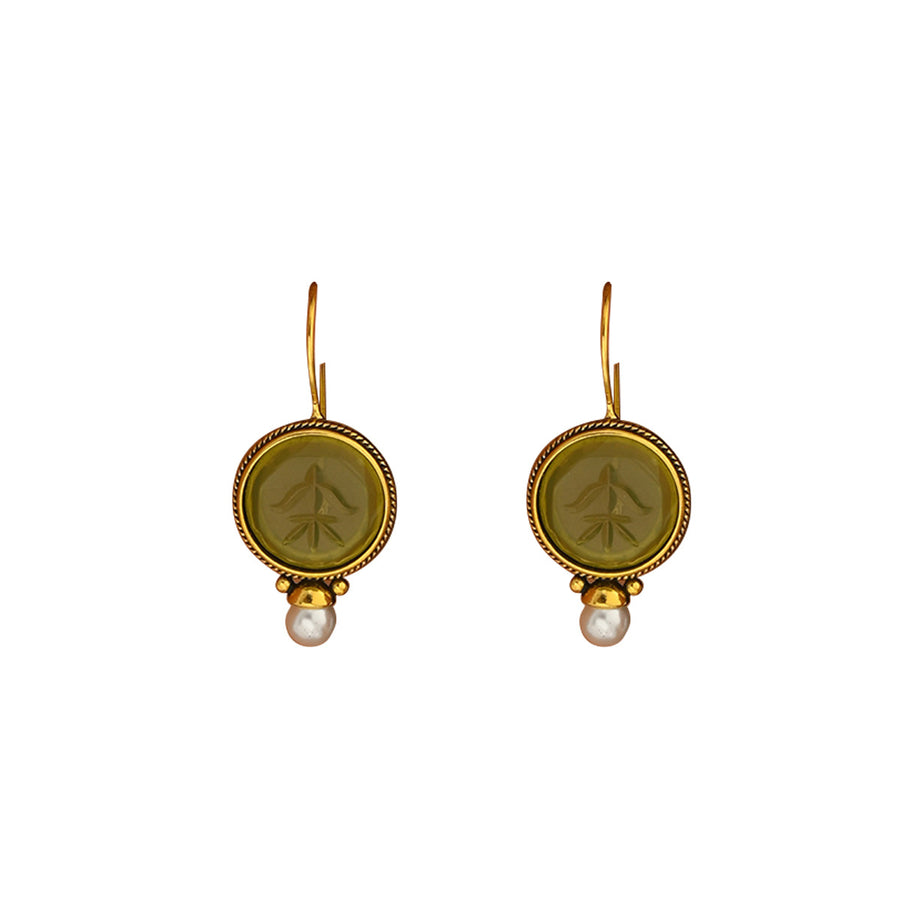 Geometric Inlaid Green Cubic Zirconia Stud Earrings for Women