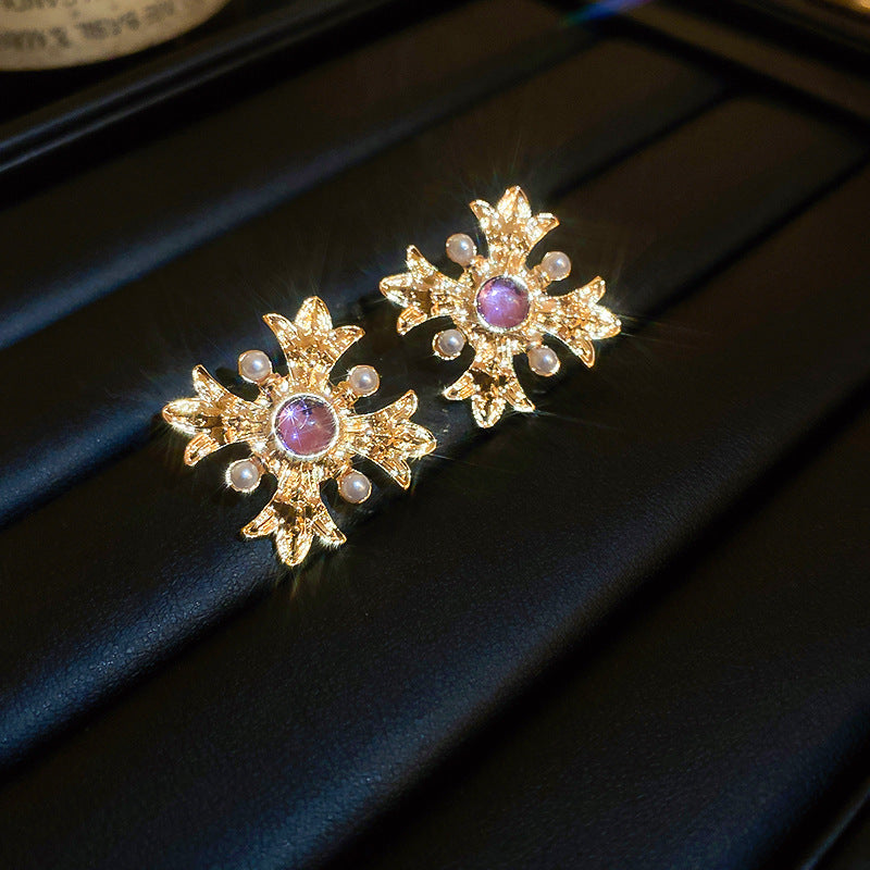 Retro Premium Geometric Floral Earrings - Clip On Light Style