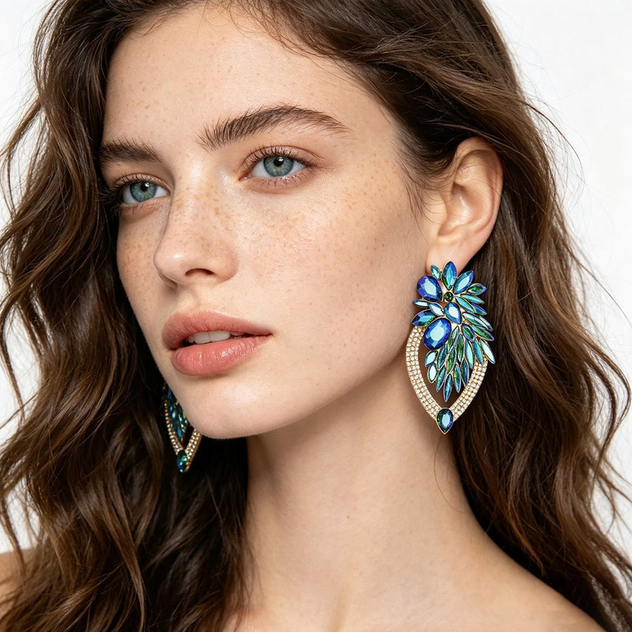 Elegant Long Crystal Dangle Earrings - Coquette Aesthetic