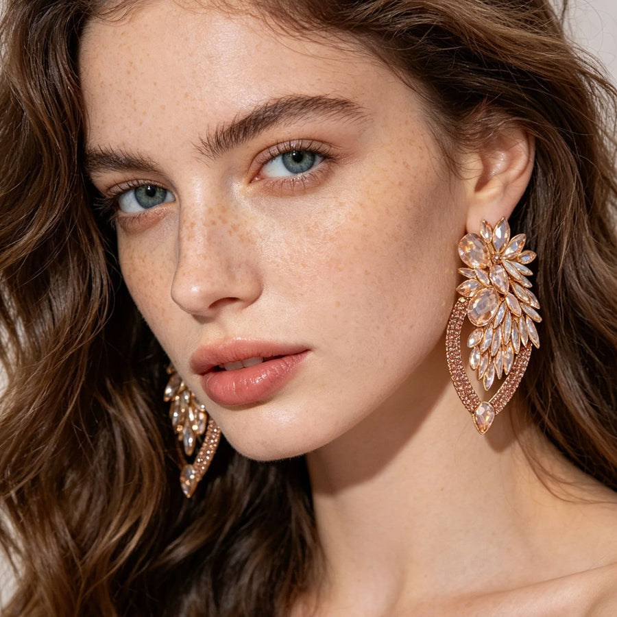 Elegant Long Crystal Dangle Earrings - Coquette Aesthetic