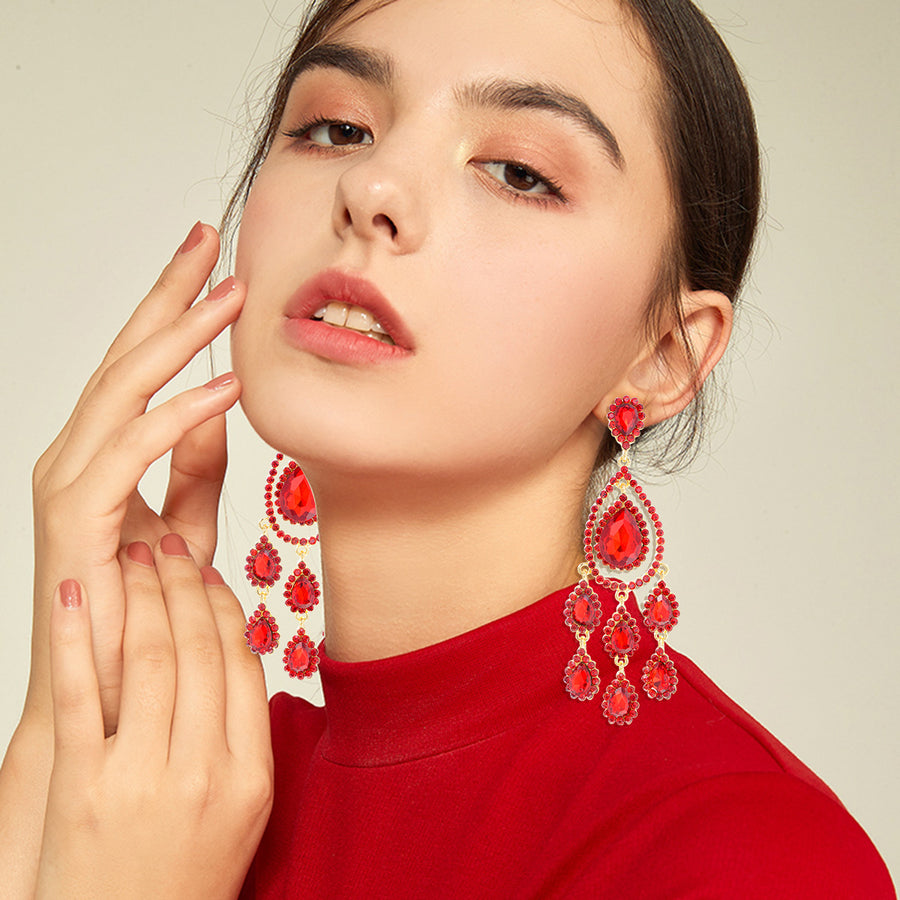 Statement Colorful Crystal Chandelier Earrings - Trendy Dangles