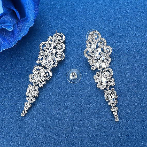 Sparkling Full Rhinestone Earrings - Bold Floral Dangles