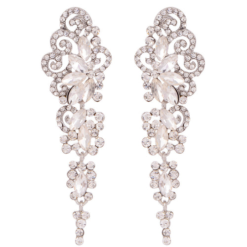 Sparkling Full Rhinestone Earrings - Bold Floral Dangles