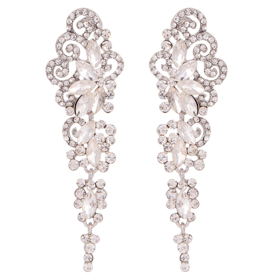 Sparkling Full Rhinestone Earrings - Bold Floral Dangles