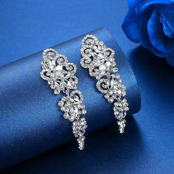 Sparkling Full Rhinestone Earrings - Bold Floral Dangles