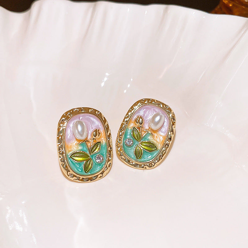 Niche Retro Enamel Earrings - Floral Vintage High-End Style